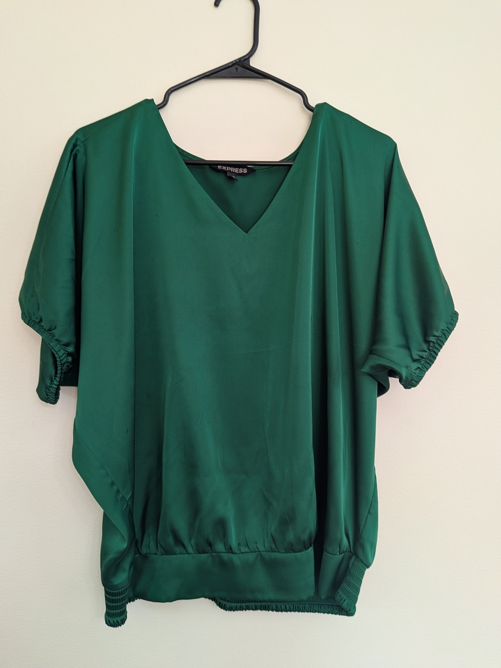 Classic Design Emerald Green V- Neck Relaxed dolman sleeve Satin Top